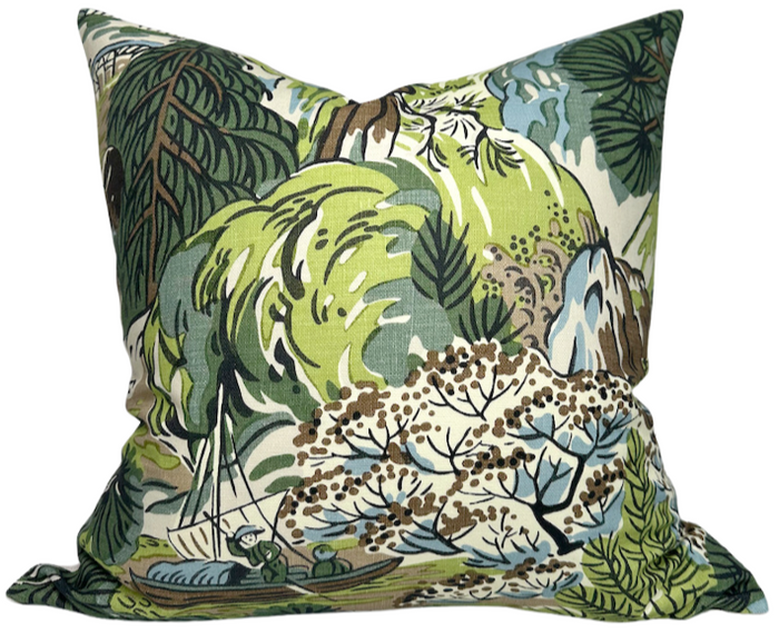 dekowe Pagoda Pillow Cover in Green + Brown