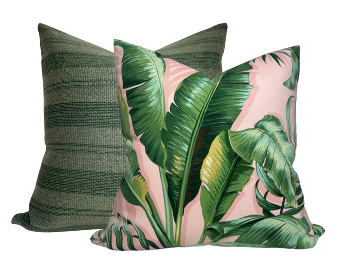 Dekowe Palm Leaf Pillow Cover In Pink + Green