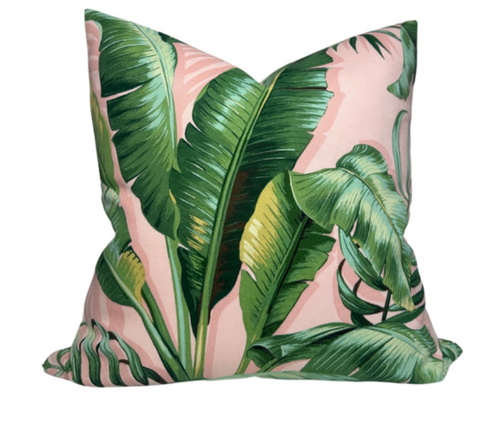 dekowe Palm Leaf Pillow Cover in Pink + Green