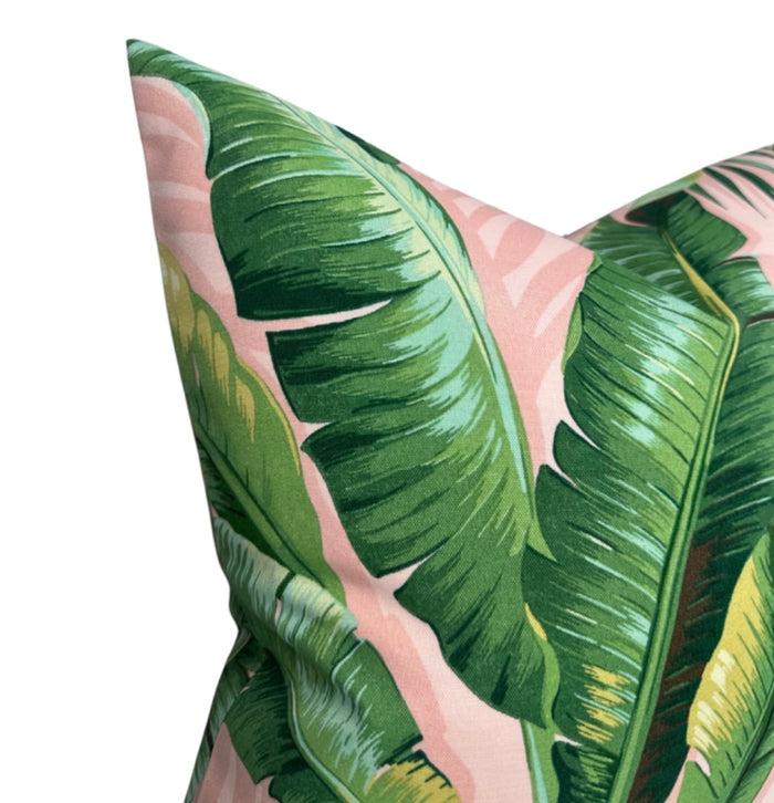 Dekowe Palm Leaf Pillow Cover In Pink + Green
