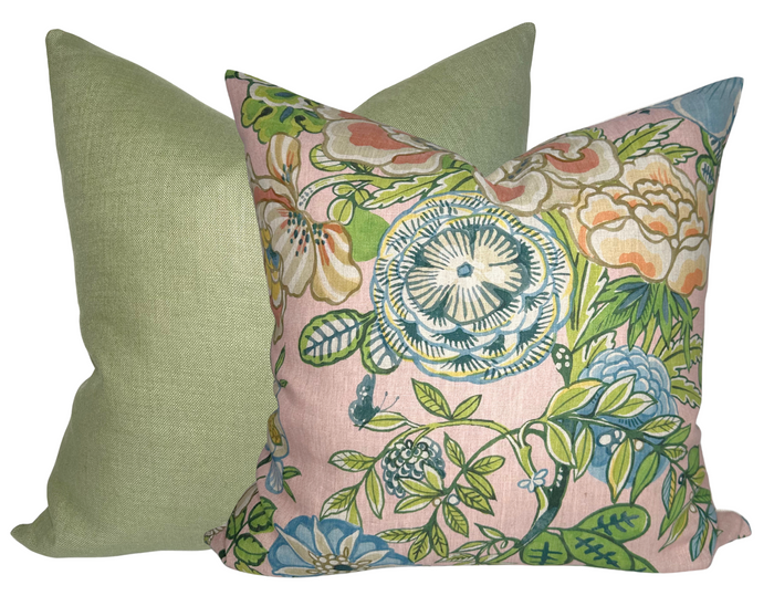 Dekowe Peony Garden Floral Pillow Cover In Blush