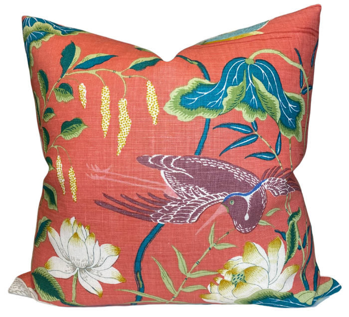 dekowe Schumacher Lotus Garden Pillow Cover in Red