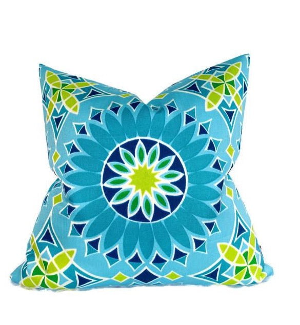 dekowe Schumacher Soleil Pillow Cover in Aqua Blue