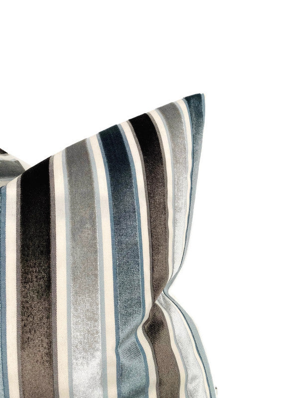 Dekowe Striped Velvet Pillow Cover In Aqua