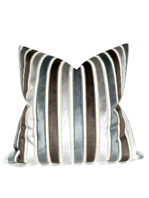 dekowe Striped Velvet Pillow Cover in Aqua