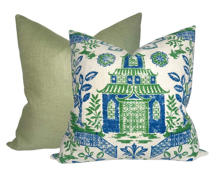 Dekowe Teahouse Toile Pillow Cover In Kelly Green