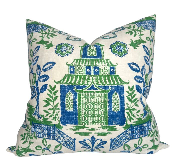 dekowe Teahouse Toile Pillow Cover in Kelly Green
