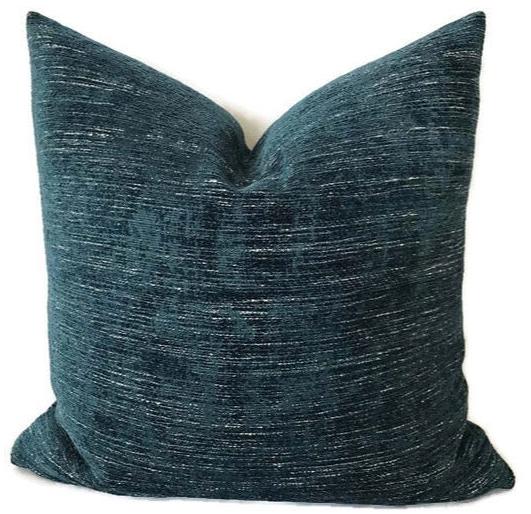 dekowe Teal Blue Velvet Chenille Pillow Cover