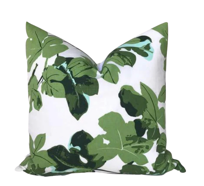 dekowe Fig Leaf Pillow Cover on White Peter Dunham Textiles