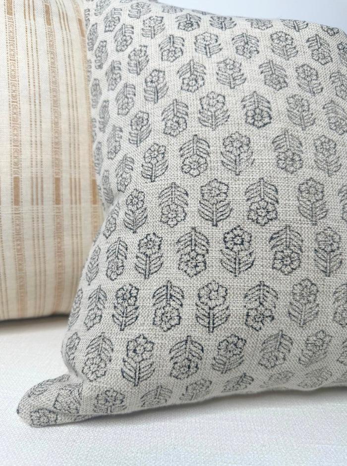 Dekowe Floral Block Print Pillow Cover In Natural Block Print Textiles