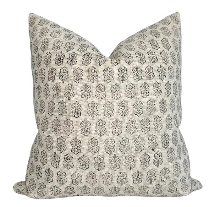 dekowe Floral Block Print Pillow Cover in Natural Block Print Textiles