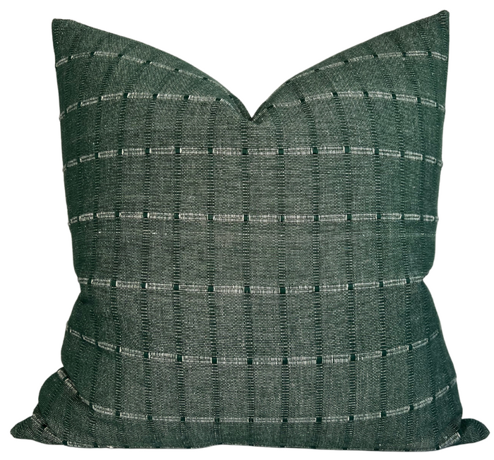 dekowe Gridded Woven Pillow Cover in Green Vintage Textiles