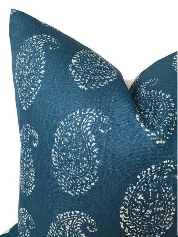 Dekowe Kashmir Paisley Pillow Cover In Indigo Peter Dunham Textiles