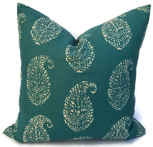 dekowe Kashmir Paisley Pillow Cover in Peacock Peter Dunham Textiles