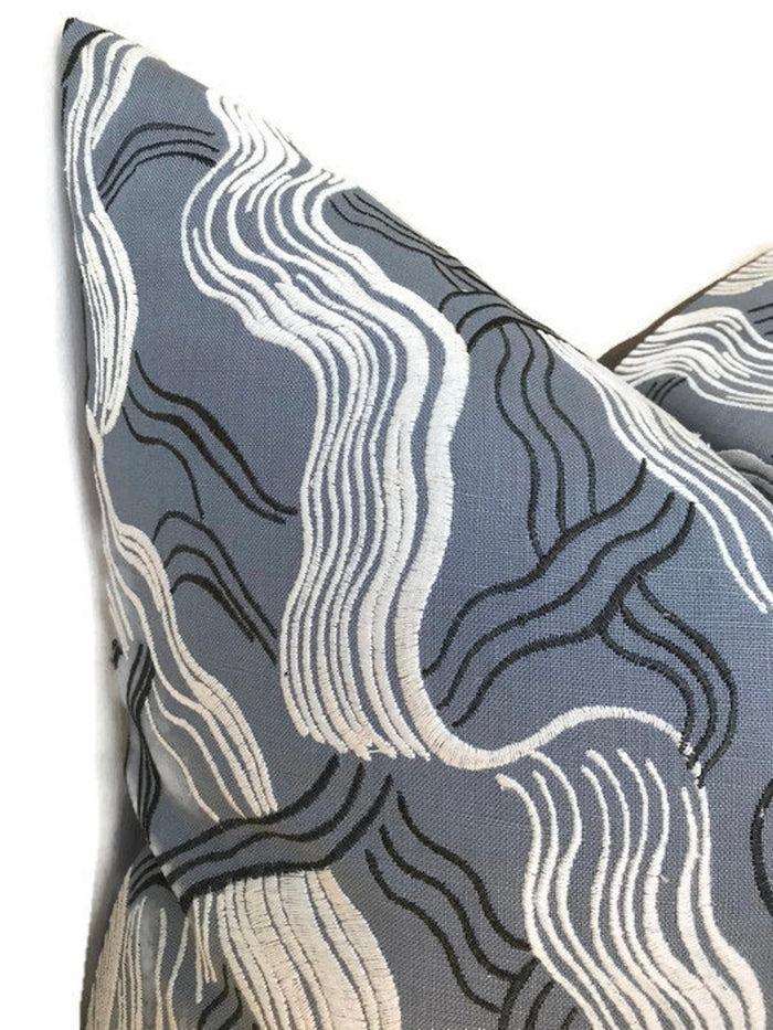 Dekowe Kelly Wearstler Jubilee Embroidered Pillow Cover In Dusk Blue