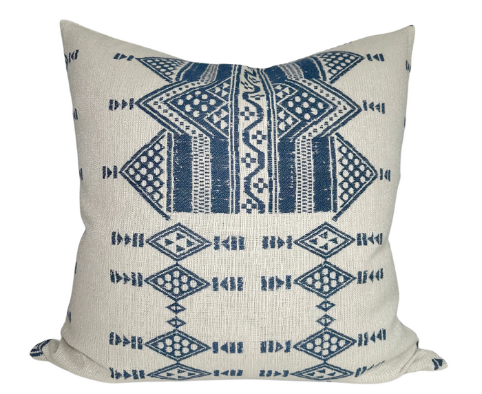 dekowe Mombasa Pillow Cover in Pacific on Natural Peter Dunham Textiles