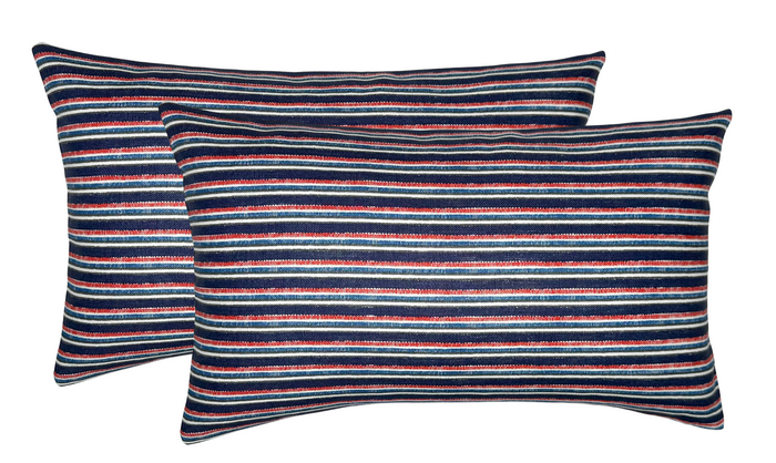 Dekowe Peace + Love Pillow Cover In Red + Blue Christopher Farr Textiles