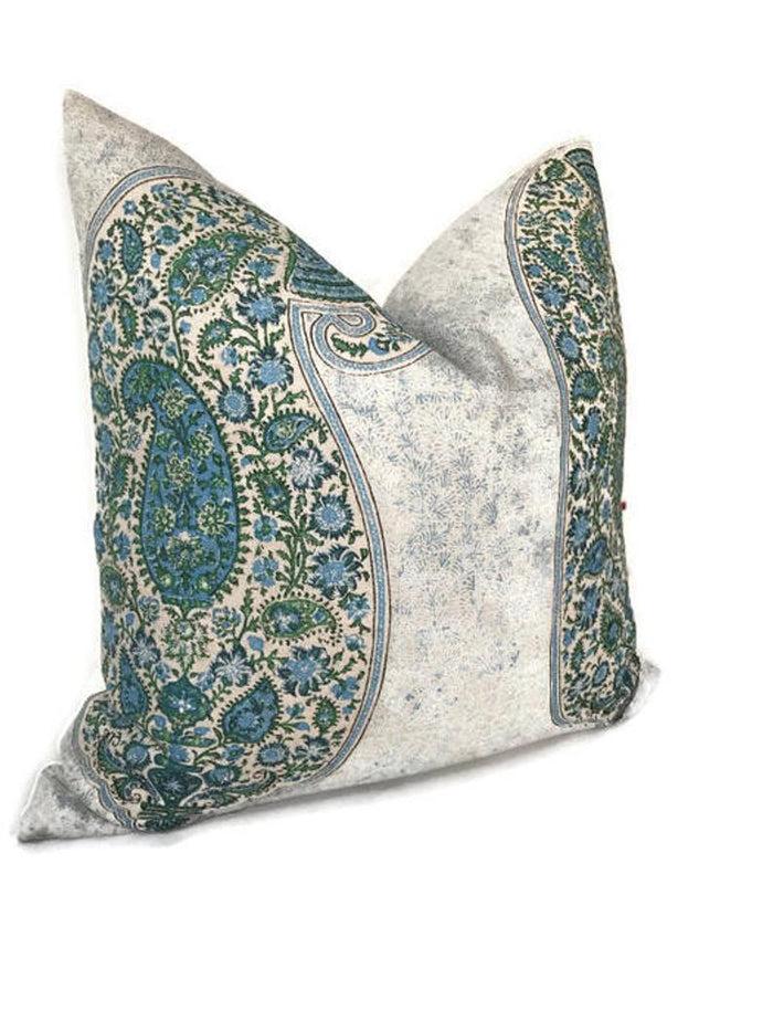 Dekowe Peter Dunham Isfahan Paisley Pillow Cover In Blue Green