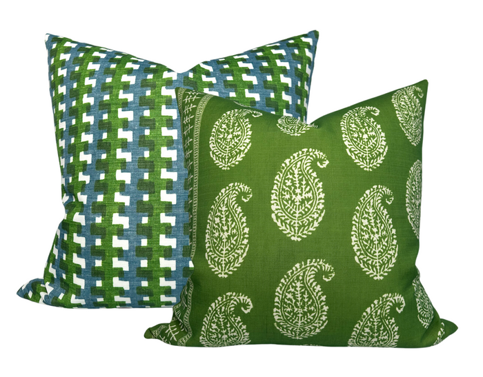 Dekowe Peter Dunham Kashmir Paisley Pillow Cover In Green Indoor Outdoor Pillow