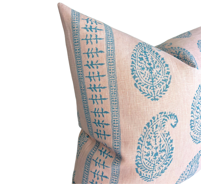 Dekowe Peter Dunham Kashmir Paisley Pillow Cover In Pink + Blue