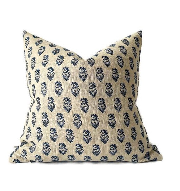 dekowe Peter Dunham Rajmata Pillow Cover in Indigo on Natural Indoor/Outdoor Pillows
