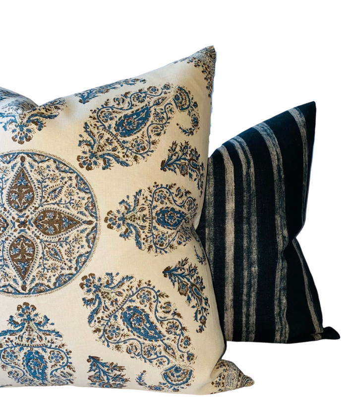 Dekowe Peter Dunham Samarkand Pillow Cover In Blue Brown On Tan