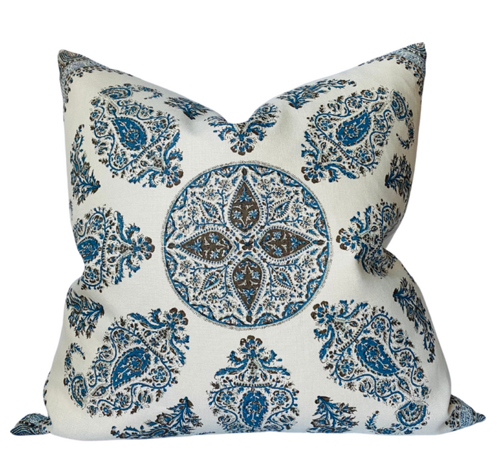 dekowe Peter Dunham Samarkand Pillow Cover in Blue Brown on Tan