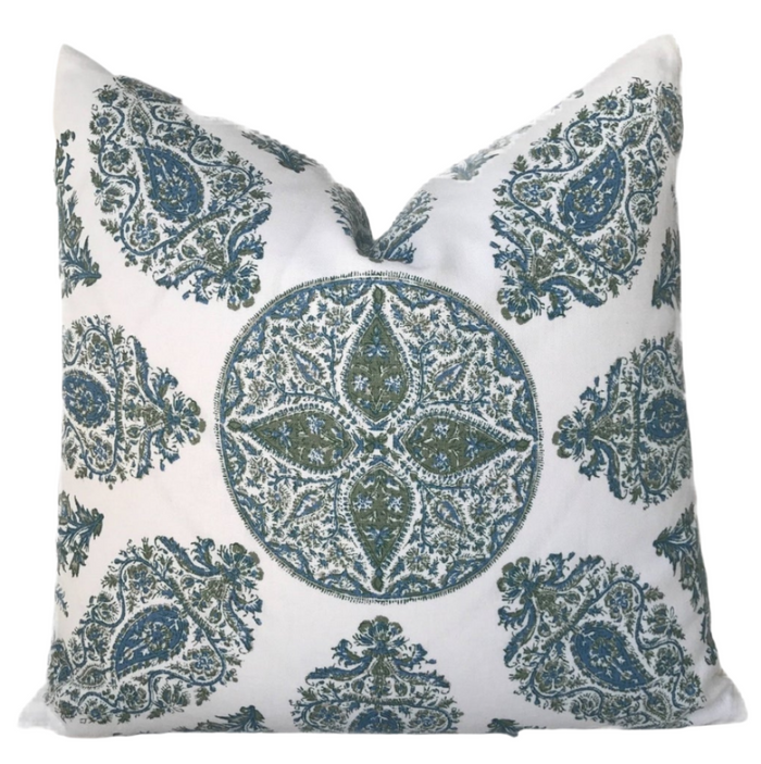 dekowe Peter Dunham Samarkand Pillow Cover in Blue Green on White