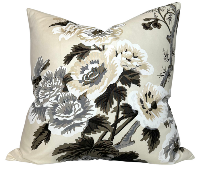 dekowe Pyne Hollyhock Pillow Cover in Charcoal Schumacher Textiles