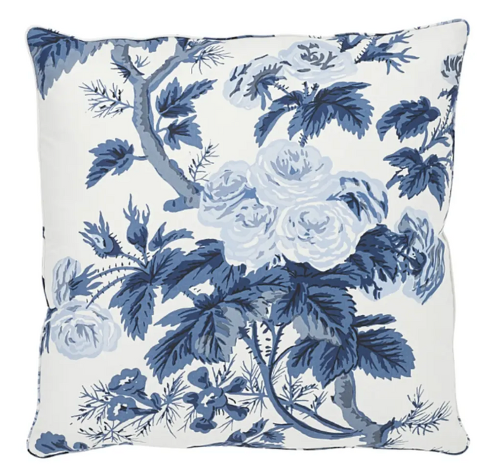 dekowe Pyne Hollyhock Pillow Cover in Indigo Blue Schumacher Textiles