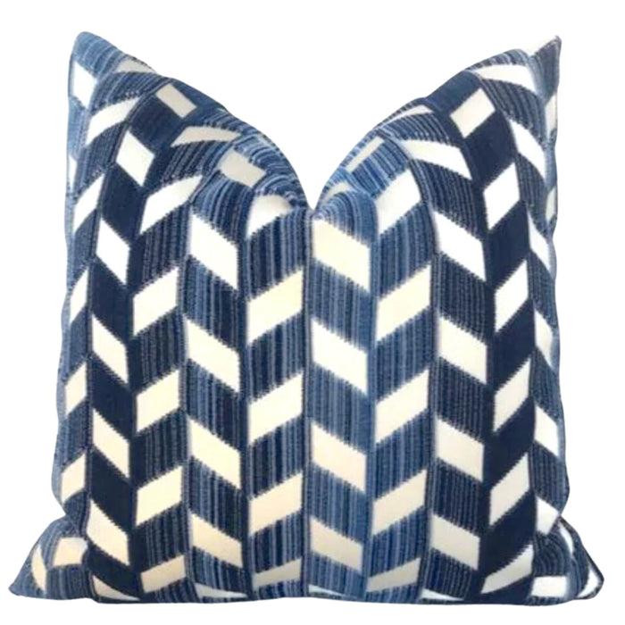 dekowe Ready to Ship 10x20 Schumacher Chevron Strie Pillow Cover in Lapis Blue