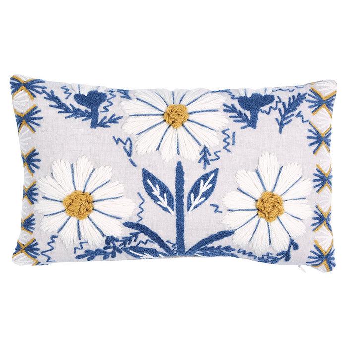 dekowe Ready to Ship 12x16 Schumacher Marguerite Embroidery Pillow Cover in Blue