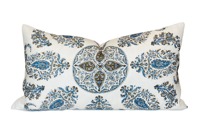 dekowe Ready to Ship 12x22 Samarkand Pillow Cover in Blue Brown