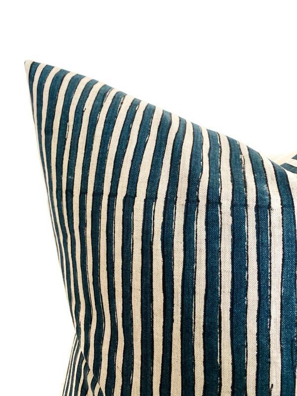 Dekowe Ready To Ship 20x20 Ticking Pillow Cover In Indian Teal