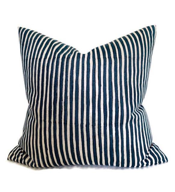 dekowe Ready to Ship 20x20 Ticking Pillow Cover in Indian Teal