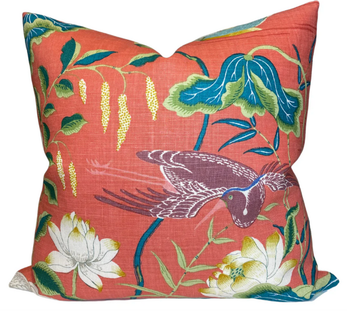 dekowe Ready to Ship 22x22 Lotus Garden Pillow Cover in Coral