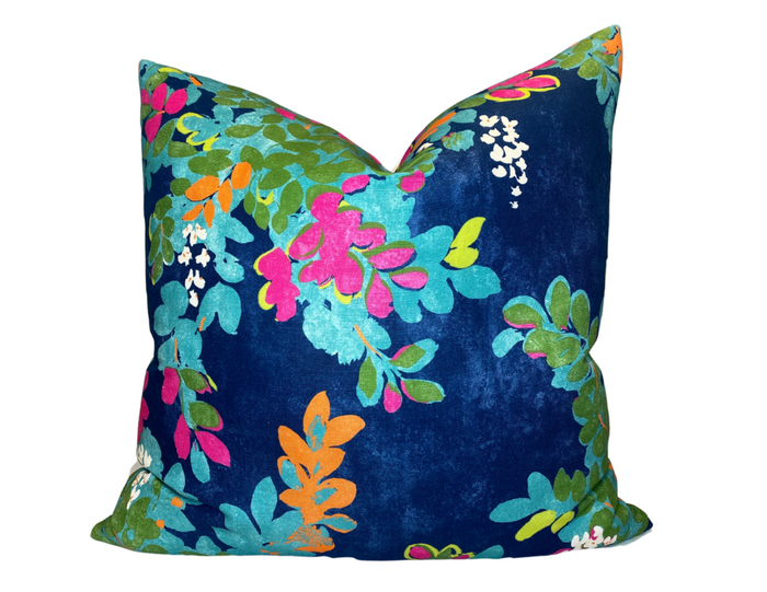 dekowe Ready to Ship 24x24 Central Park Floral Pillow Cover in Navy