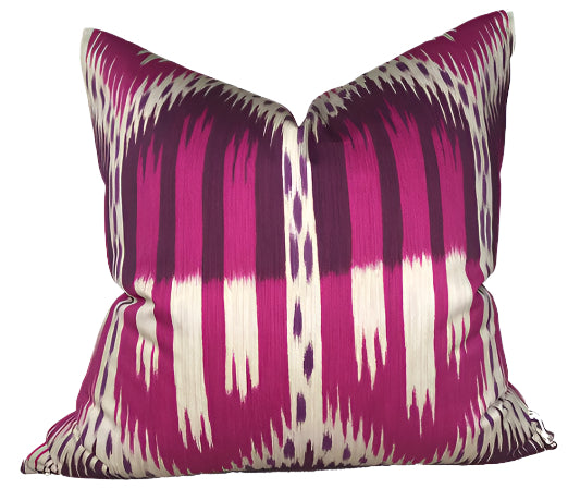 dekowe Schumacher Bukhara Ikat Pillow Cover in Fuchsia