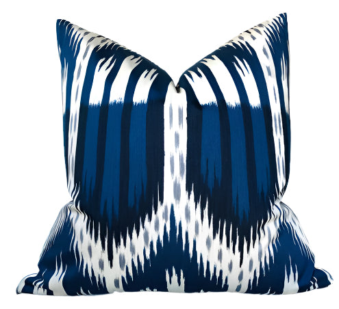 dekowe Schumacher Bukhara Ikat Pillow Cover in Indigo Blue