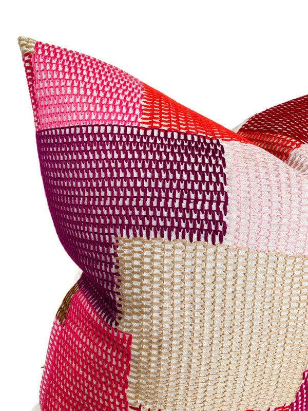 Dekowe Schumacher Carnaby Embroidered Pillow Cover In Pink And Red