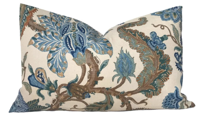 Dekowe Schumacher Chalfont Pillow Cover In Porcelain Blue And Brown