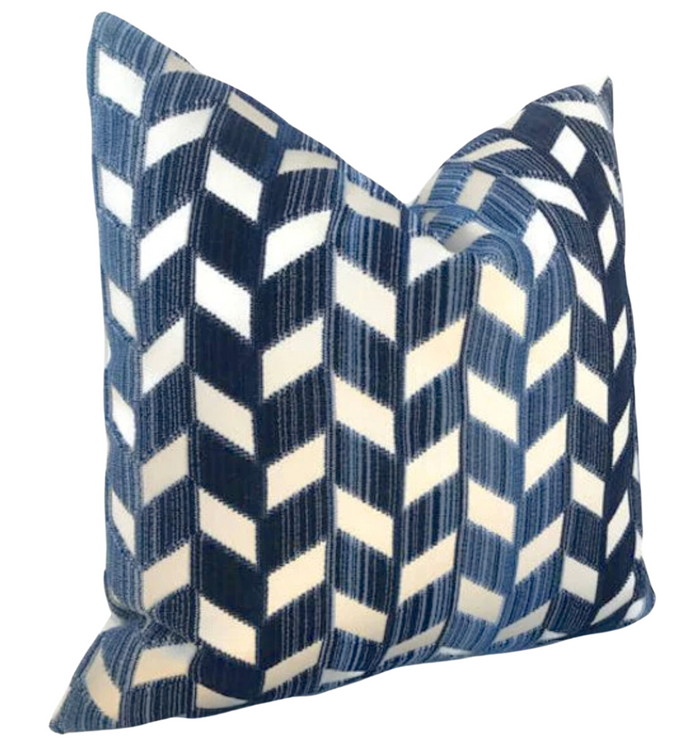 Dekowe Schumacher Chevron Strie Pillow Cover In Lapis Blue