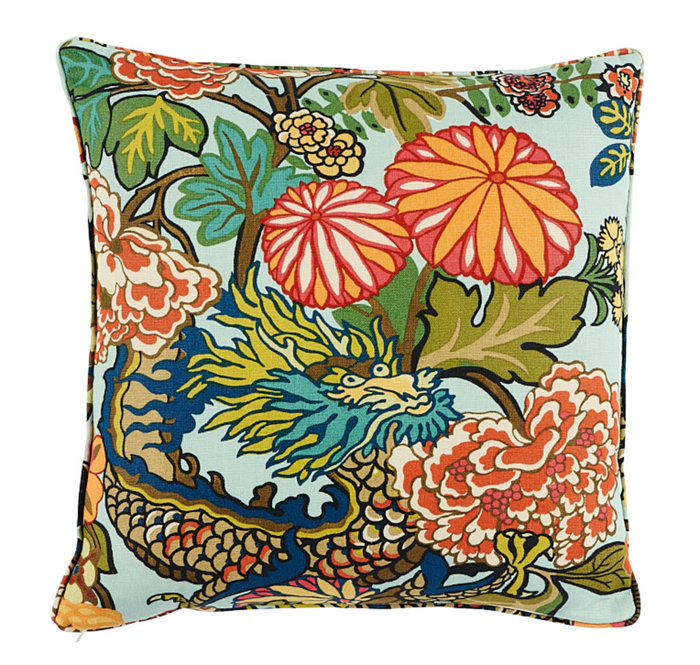 dekowe Schumacher Chiang Mai Dragon Pillow Cover in Aquamarine