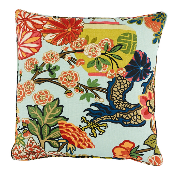 Dekowe Schumacher Chiang Mai Dragon Pillow Cover In Aquamarine