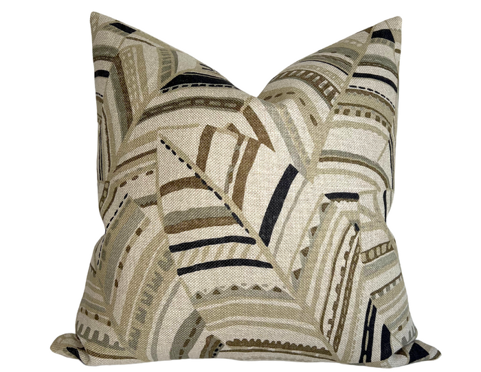 dekowe Schumacher Deco Leaves Pillow Cover in Neutral Brown