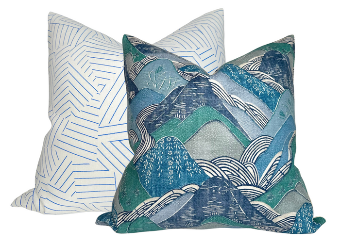 Dekowe Schumacher Deconstructed Stripe Pillow Cover In Cobalt Blue