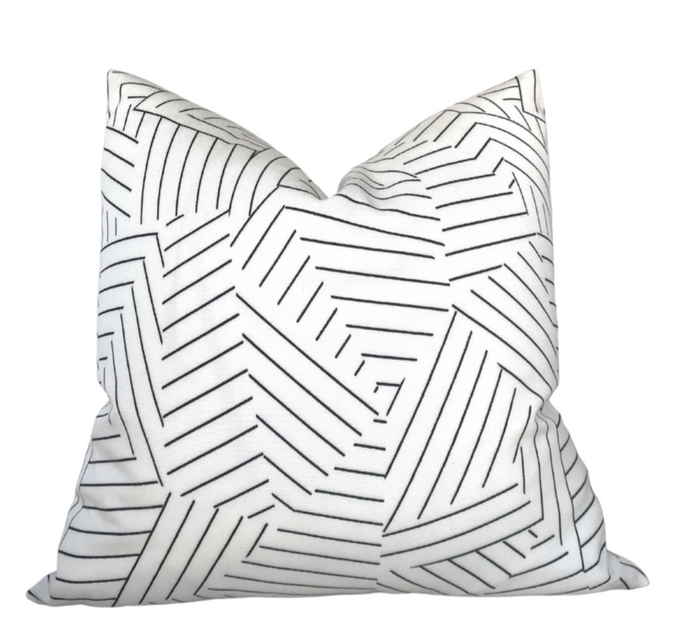 dekowe Schumacher Indoor Outdoor Deconstructed Stripe Pillow Cover in Black
