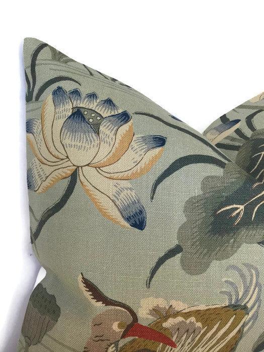 Dekowe Schumacher Lotus Garden Pillow Cover In Aqua