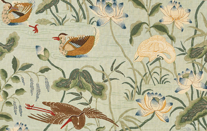 Dekowe Schumacher Lotus Garden Pillow Cover In Aqua