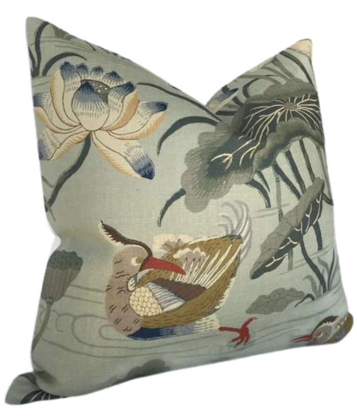 Dekowe Schumacher Lotus Garden Pillow Cover In Aqua